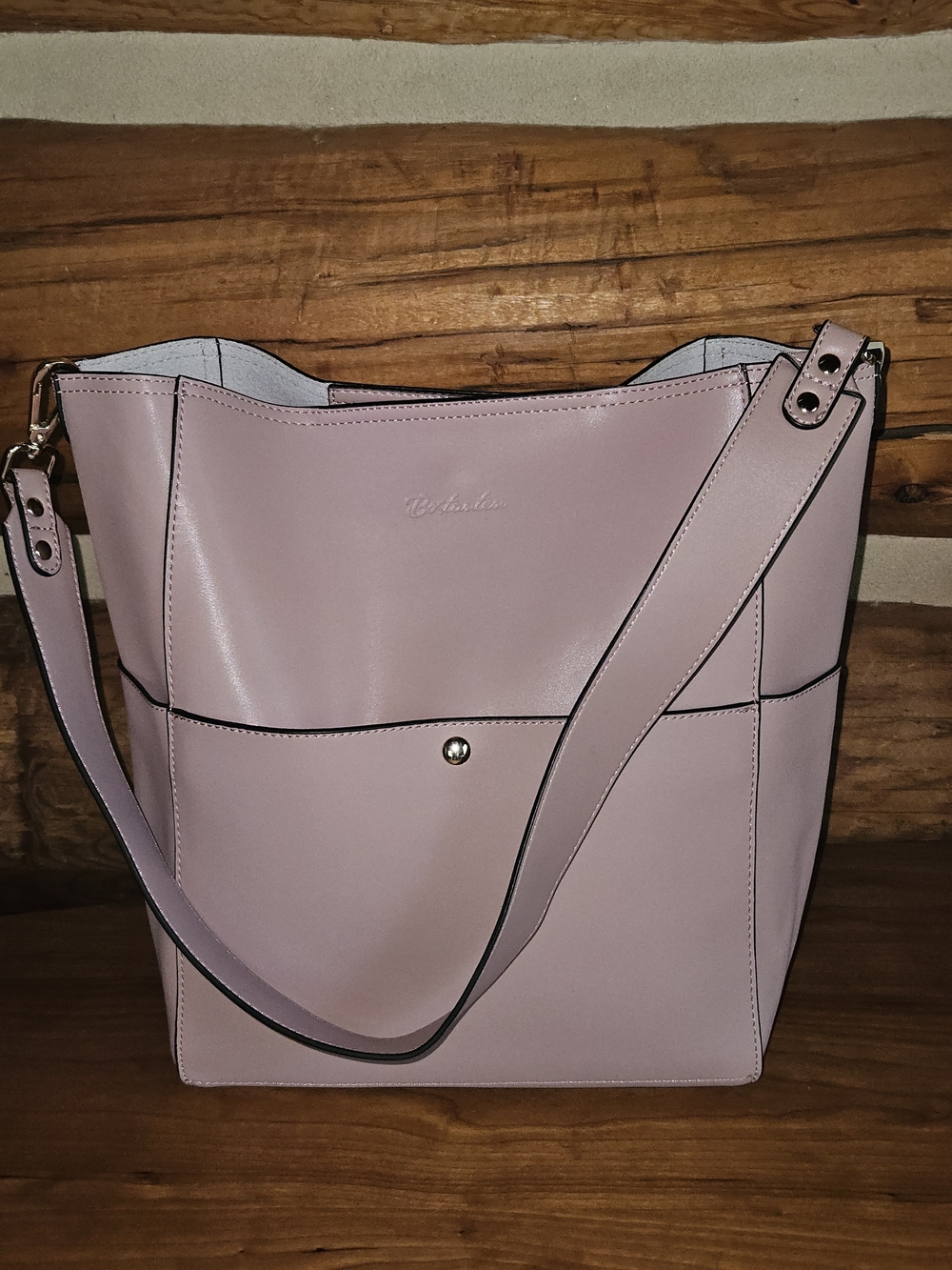 Women's Dusty Pink Leather Tote Bag by Bostanten